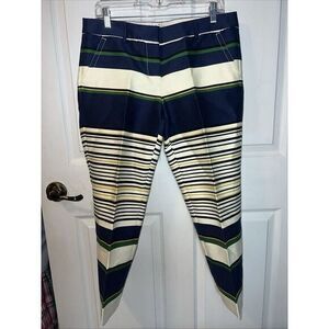 J. Crew Skimmer Striped Ankle‎ Pants Ivory Blue Green Yellow Black Slacks Size 8